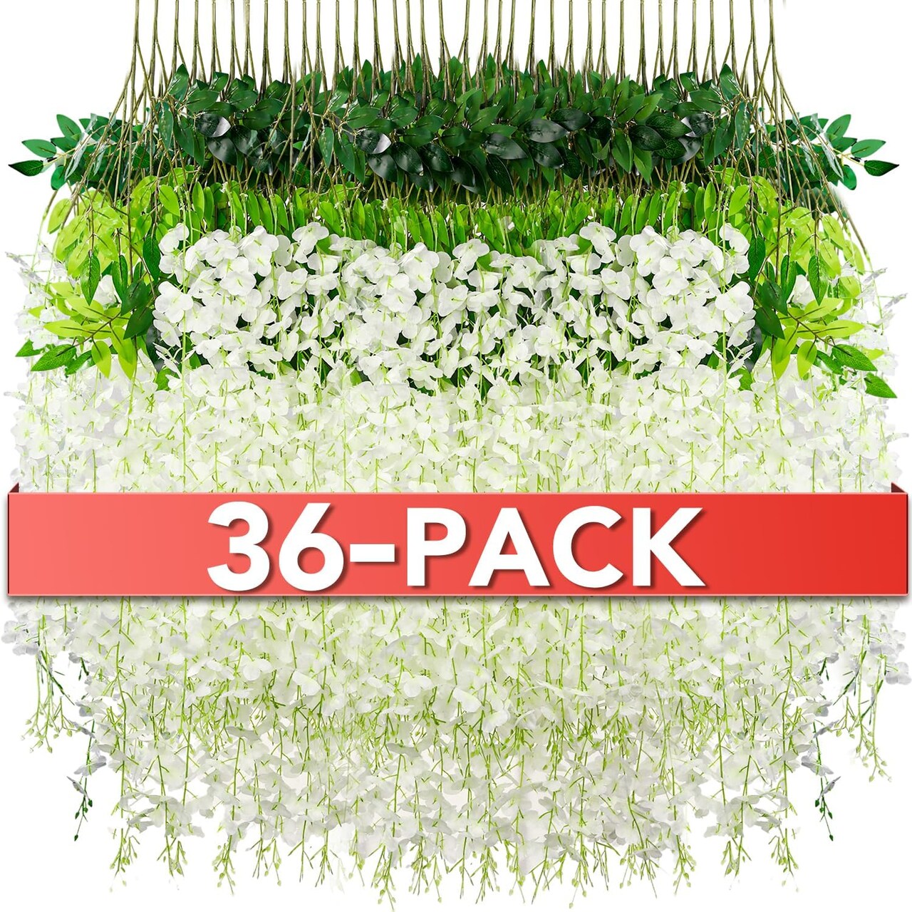 36 Pcs White Wisteria Hanging Flowers – 3.6 ft Artificial Garland for Home, Wedding Arch, Party, Garden & Outdoor Ceremony Décor
